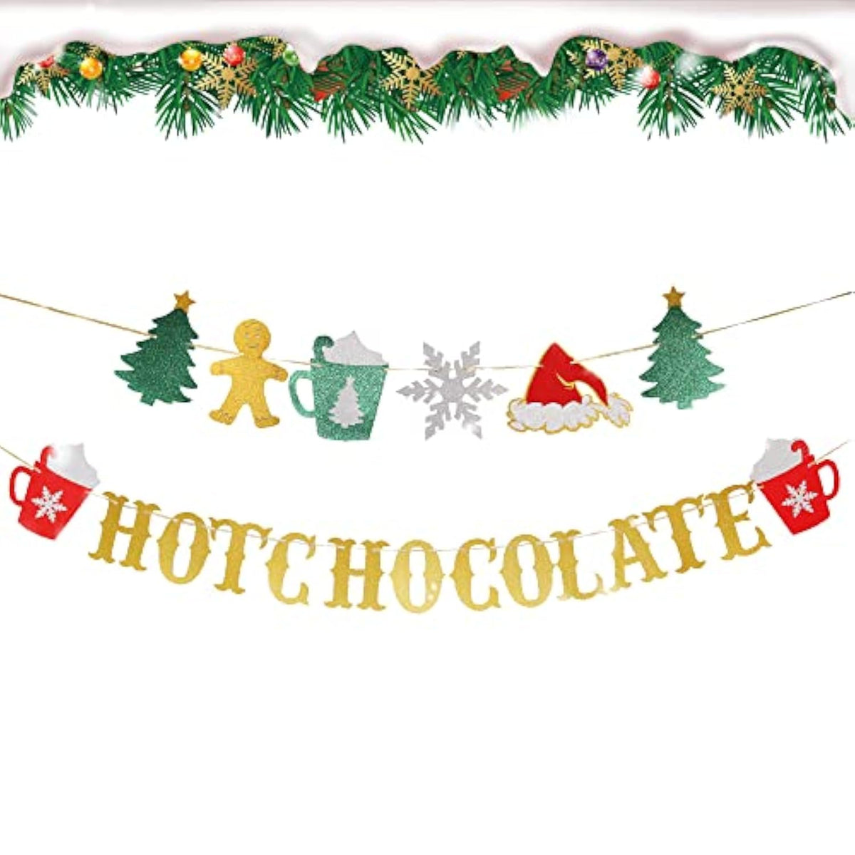 Glitter Christmas Hot Chocolate Banner Xmas Tree Snowflake Hot Cocoa Decor