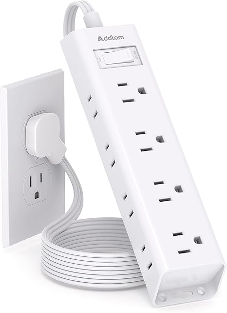 Flat Plug Power Strip with 12 Outlets 3 Sided 5FT Extension Cord 1050J Surge Protector