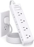 Flat Plug Power Strip with 12 Outlets 3 Sided 5FT Extension Cord 1050J Surge Protector