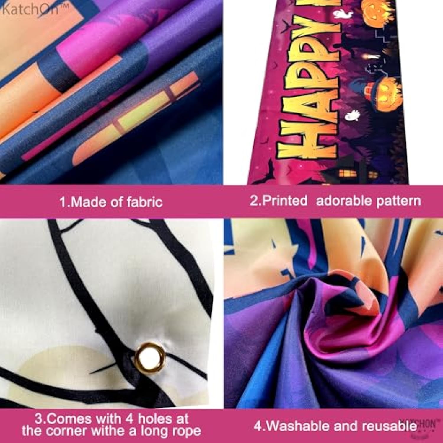 Extra Large Happy Halloween Banner 120x20 Inch Purple Outdoor Summerween Party Decor