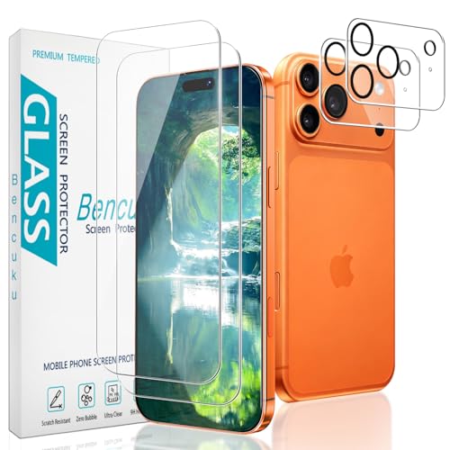 2 Pack Screen Protector for iPhone 17 Pro 6.3 Inch with 2 Pack Camera Lens Protector, 9H Tempered Glass, Anti Scratch, Bubble Free