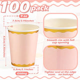 100 Count 9 Oz Light Pink Cups Disposable Coffee Cup Pink Party Paper Tableware For Wedding Holiday Picnic Birthday Party Bridal Favor Coffee Beverage Tea