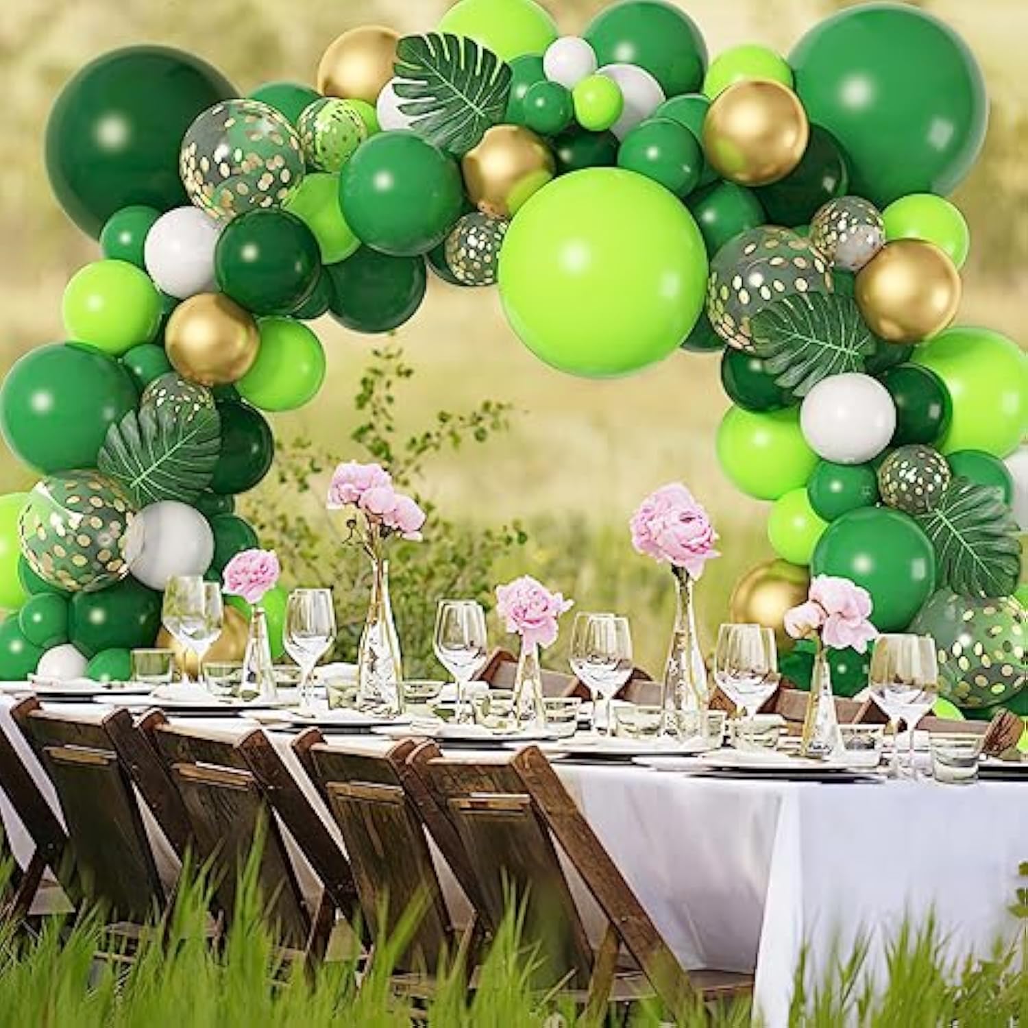 140Pcs Jungle Party Balloons Garland Arch Kit, Gold Lime Green Balloon