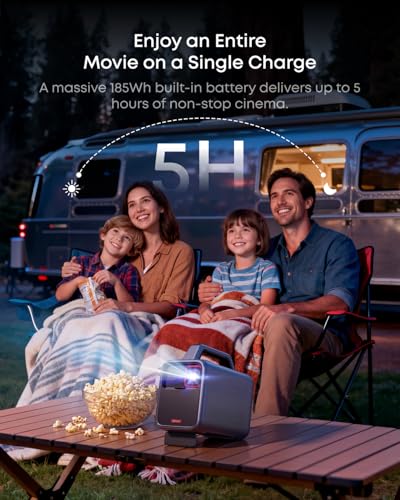 Mars 3 Outdoor Portable Projector, 1000 Ansi Lumens, Ai-Powered Image, Built-In Battery With 5 Hour Playtime, Android Tv, 200 Inch Home Theater, For Backyard, Office And Business, And Camping