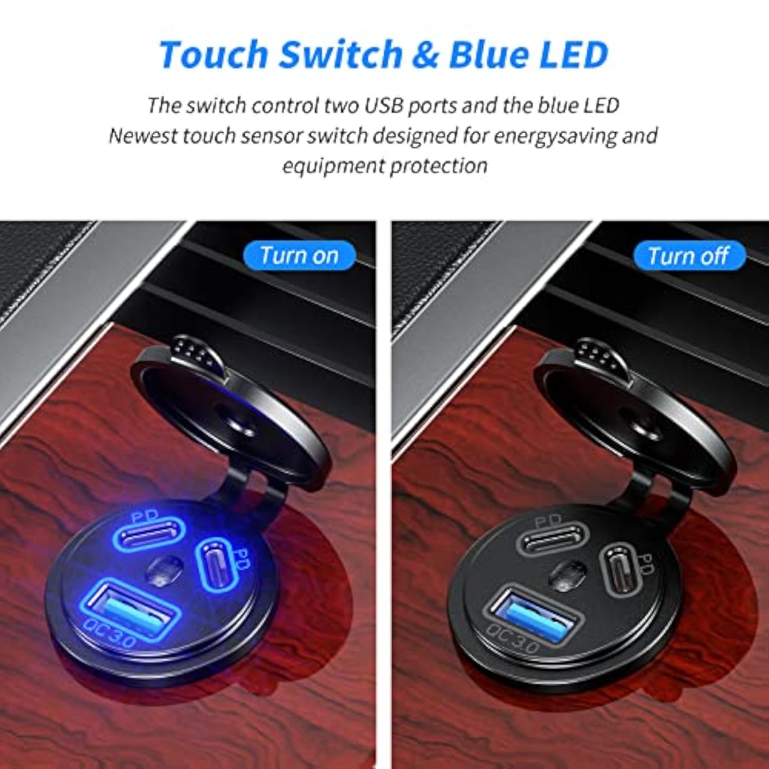 2 Pack 12V Usb Outlet Wired Charger Multi Port, Dual Pd3.0 & Qc 3.0 Multiple Port For Car, Usb Socket With Power Switch, Fast Charger For Tablet, Suitable For Car Boat Rv Marine Atv