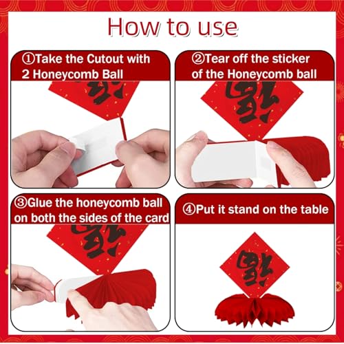 9 Pieces Chinese New Year Party Decorations Year of the Horse Table Centerpieces 2026 Lunar New Year Honeycomb Centerpieces for New Years Eve Party Supplies