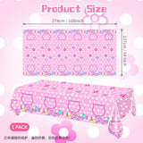 1 Pack Pink Kitty Tablecloth, Cat Disposable Plastic Pink Bow White Dot Table Covers For Birthday Party Decorations, Baby Shower Party Decor Supplies- 54 X108In