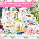 160 Pcs Floral Paper Tea Cups And Saucers 7 Oz Disposable Paper Tea Cups With Handle And Plates For Tea Party Decoration Birthday Baby Shower Bridal Wedding Mother'S Day