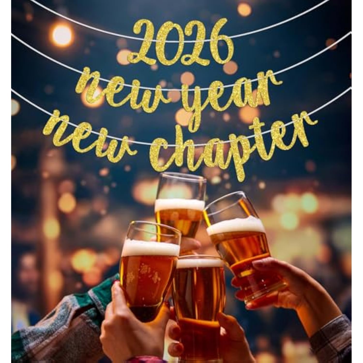 2026 New Year New Chapter Gold Glitter Banner Party Decor