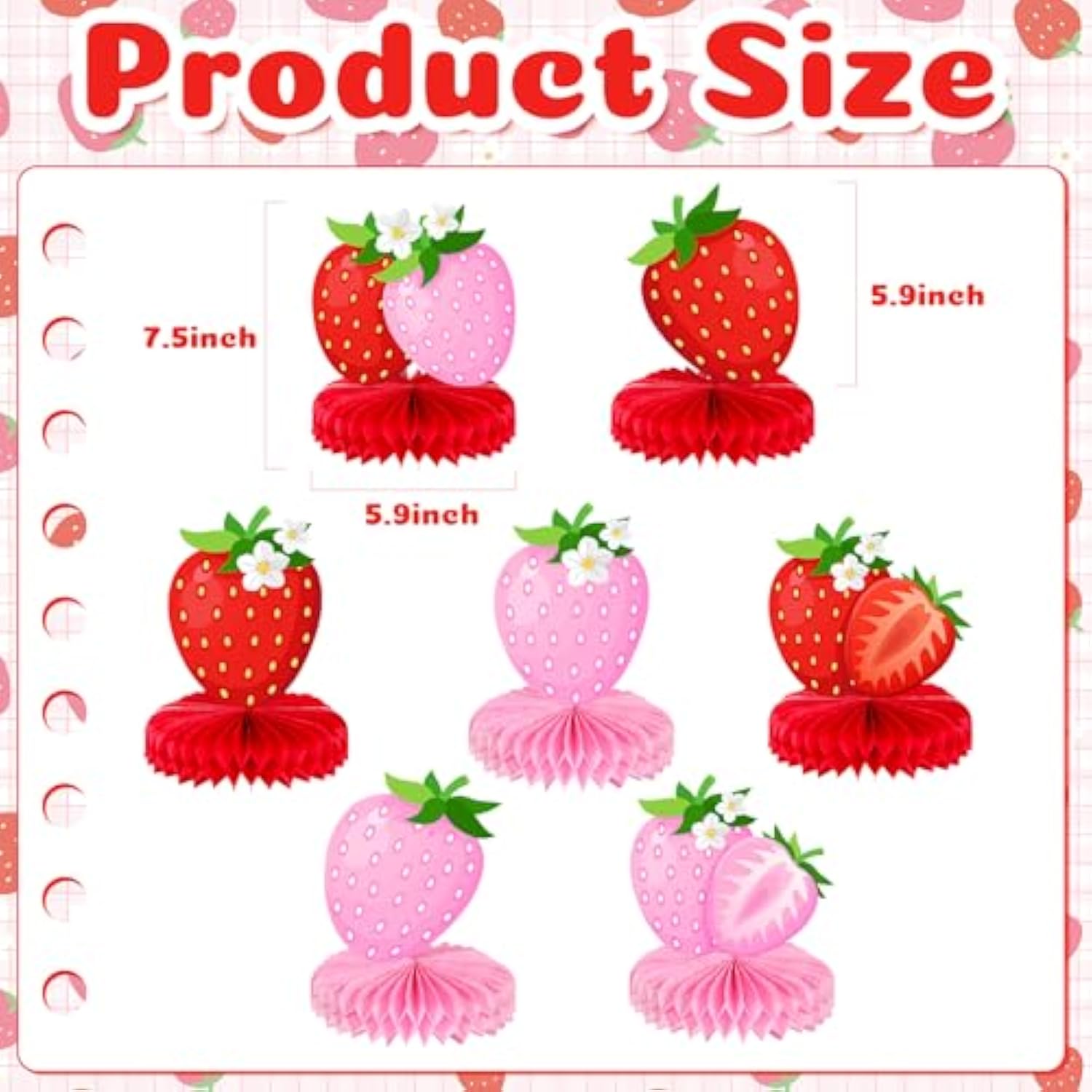 7 Pcs Strawberry Honeycomb Centerpieces Berry First Birthday Decorations Strawberry Table Centerpieces For Sweet Berry One Birthday Table Topper Summer Fruits Baby Shower Party Favor Supplies