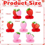 7 Pcs Strawberry Honeycomb Centerpieces Berry First Birthday Decorations Strawberry Table Centerpieces For Sweet Berry One Birthday Table Topper Summer Fruits Baby Shower Party Favor Supplies