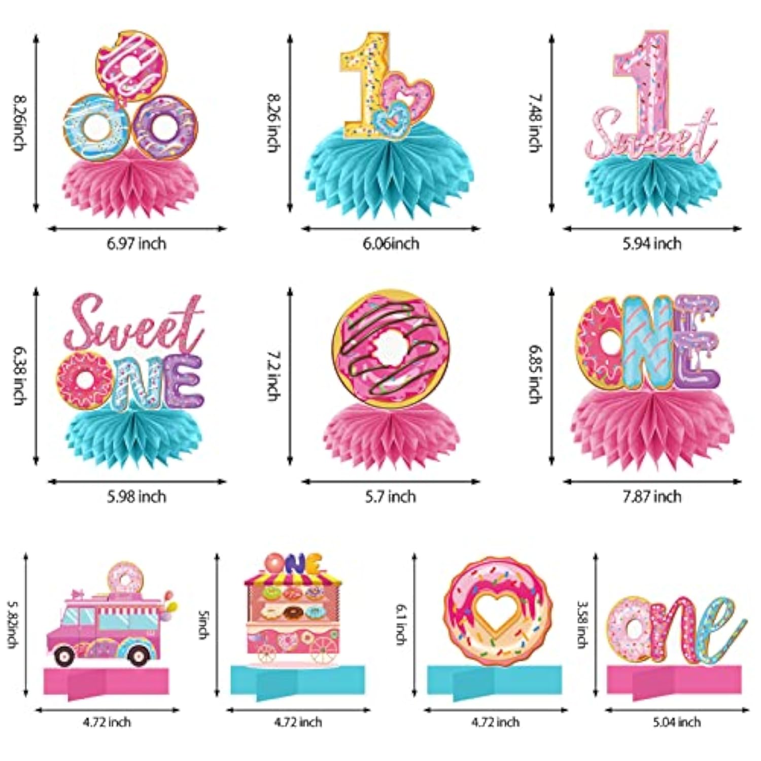 10pcs Donut-Themed 1st Birthday Honeycomb Centerpieces for Baby Boy/Girl Party