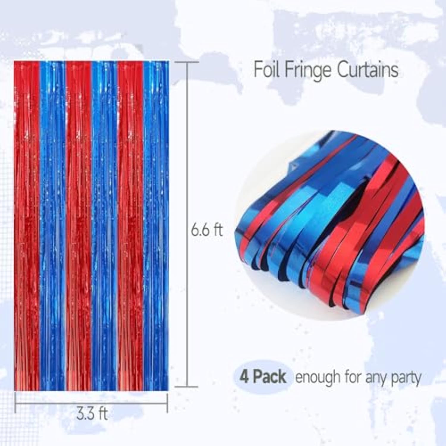 Red & Blue Fringe Curtains 4-Pack Party Tinsel Backdrops 3.3×6.6 ft