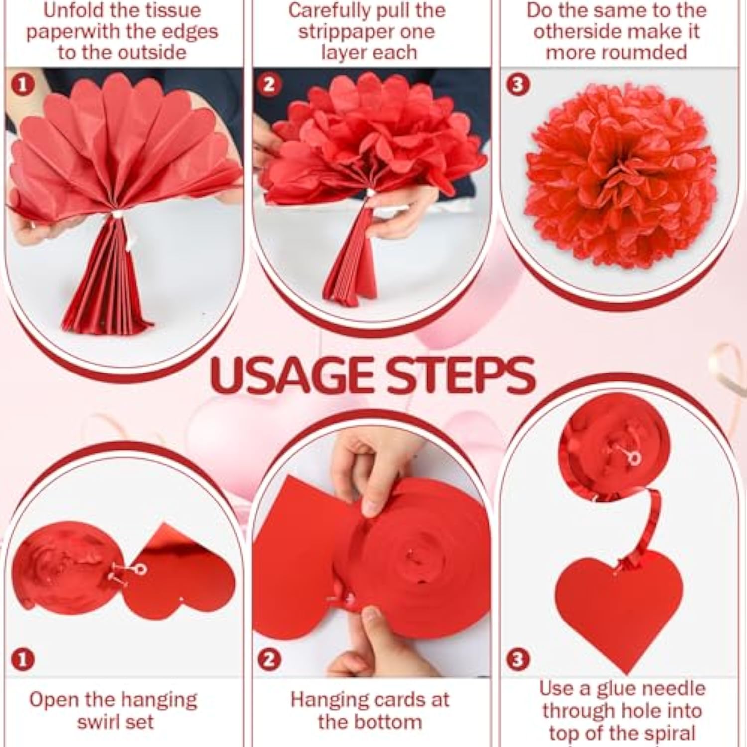 119Pcs Valentines Day Decorations Set, Office Hanging Heart Swirls, Red Heart Love Balloons, Banners, Paper Balls, Strings, Rose Petals For Romantic Special Night Home