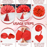 119Pcs Valentines Day Decorations Set, Office Hanging Heart Swirls, Red Heart Love Balloons, Banners, Paper Balls, Strings, Rose Petals For Romantic Special Night Home