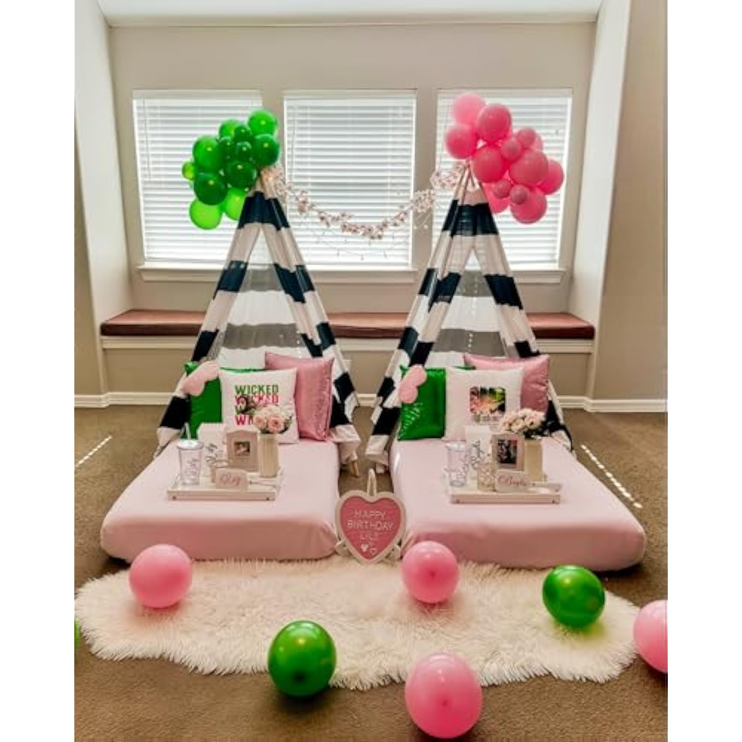 Pink And Green Balloons, 50 Pcs 12 Inch Pastel Pink And Green Balloons, White And Metallic Gold Latex Balloon For Witch Birthday Party Wedding Baby Shower Pajama Party Decor