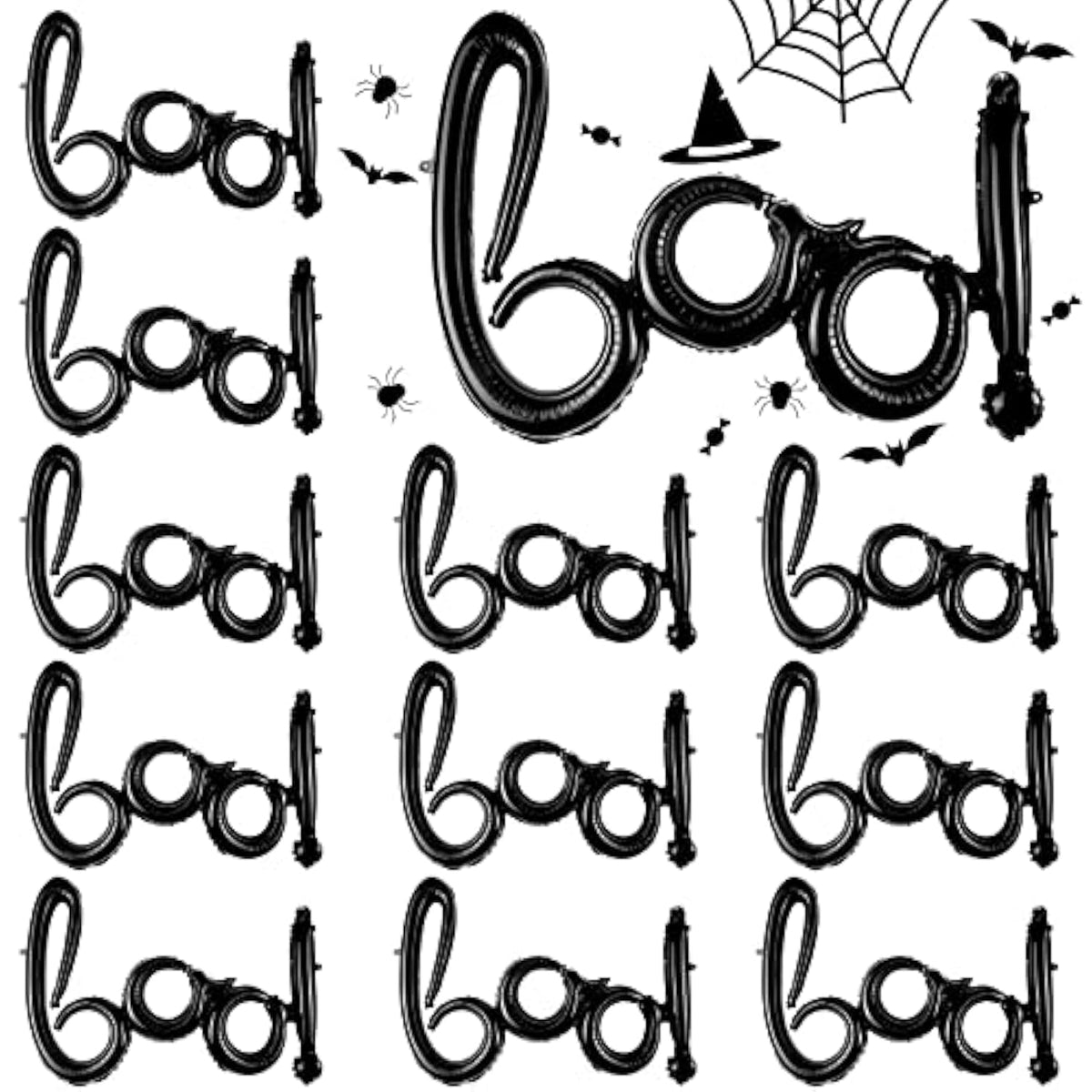 Halloween Ghost BOO Balloons: Black Foil Party Decor (12 Pcs, 26.5x16.5")