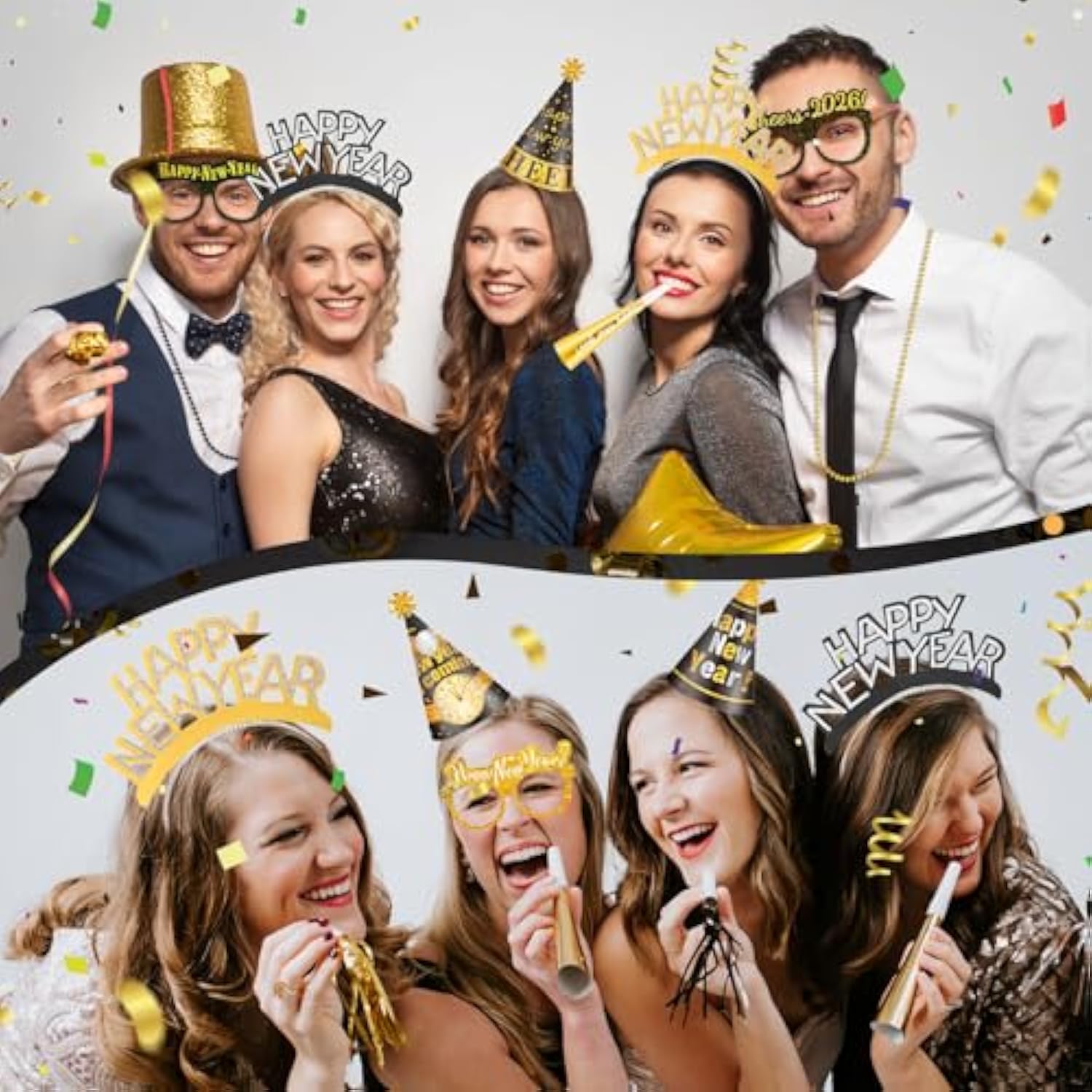 60pcs New Year 2026 Party Supplies Hats Blowers Noise Makers Accessories
