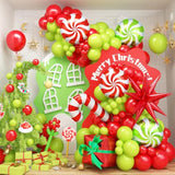 130Pcs Christmas Balloon Arch Kit, Red Lime Green Christmas Garland Set With Candy Cane Explosion Star Box Xmas Foil Balloons For Kids Grinchmas Decor, Birthday, New Year Party Decorations