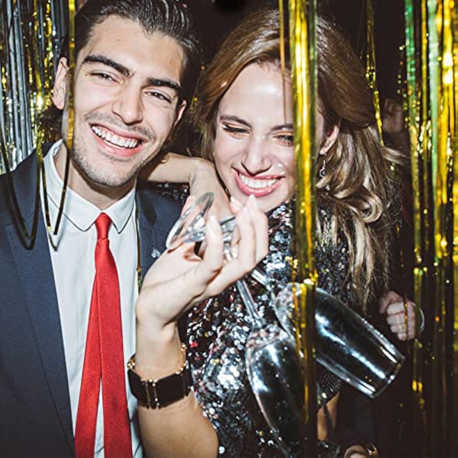 2 Pack Gold Foil Backdrop Streamers for Birthday Photo Booth Party Decor