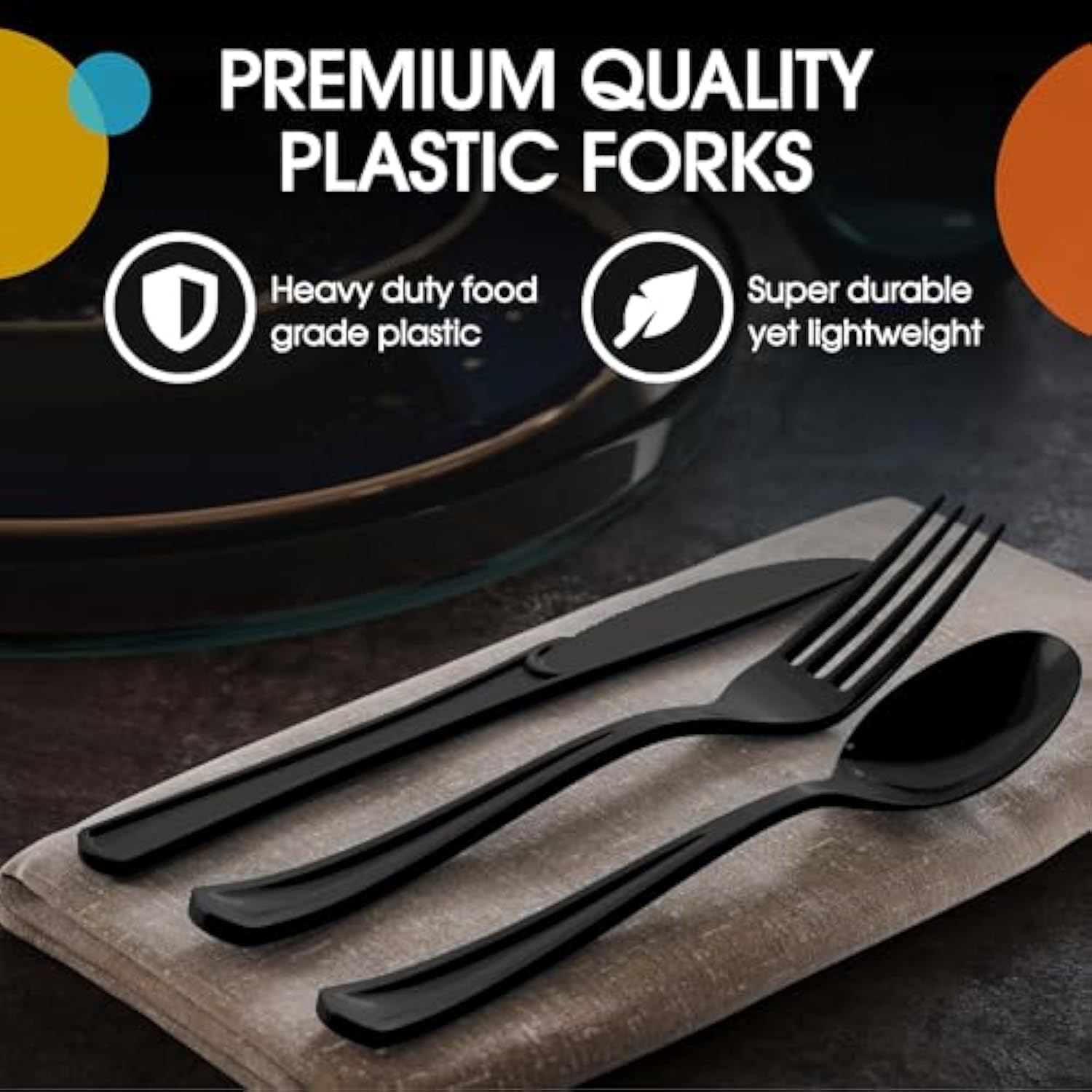 Party Solids Black Plastic Silverware Heavy Duty 150 Pieces Black Disposable Silverware Heavy Duty, Utensil Sets, 50 Of Each Forks, Knives & Spoons Disposable Cutlery Set For Party Supplies