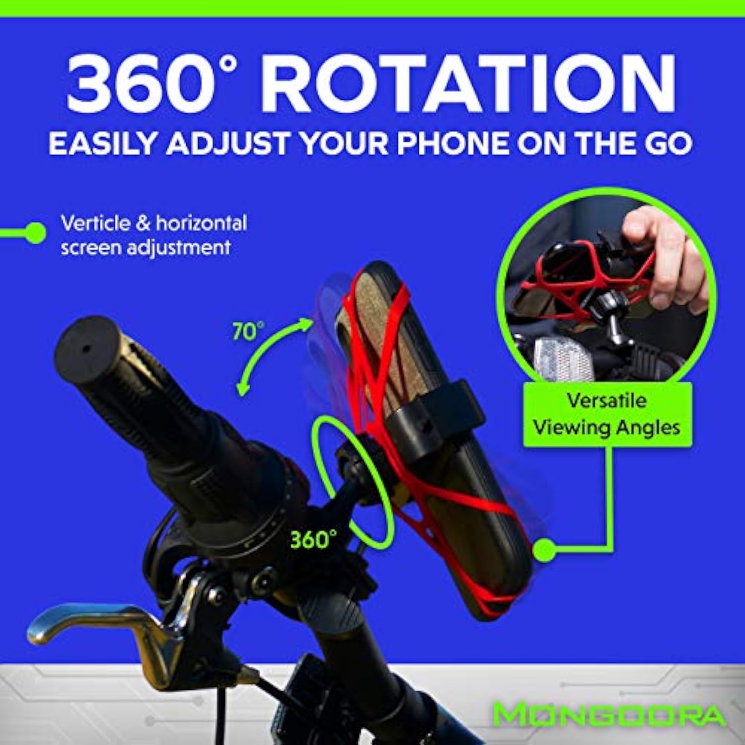 Bike & Motorcycle Phone Mount, Easy Install, Fits iPhone, Galaxy - 3 Bands