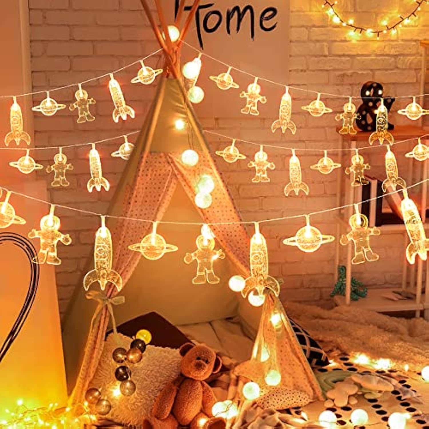 20 Led Children'S Room Led String Light Astronaut Spaceship Rocket Pendants Holiday Party Lights Wall Window Nursery Or