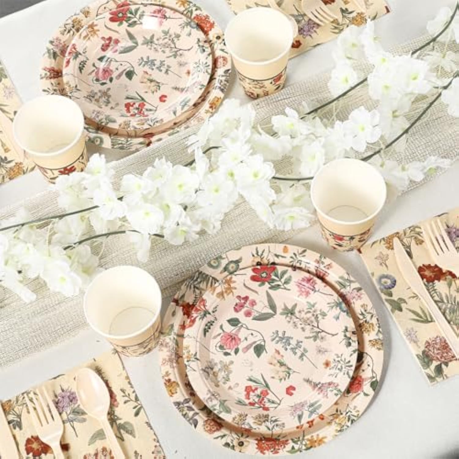 25 Set Floral Party Supplies Flower Paper Plates Napkins Tablewares Disposable Flower Dinnerware For Girls Women Floral Birthday Tea Party Decorations Favors