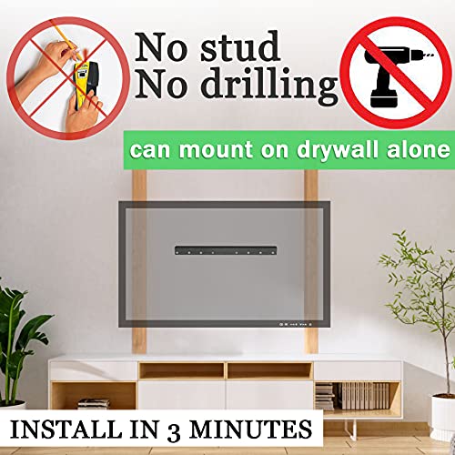 No Stud TV Wall Mount, Drywall Studless TV Hanger No Damage, No Drill, Non Screws, Dry Wall Flat Screen TVs Easy Install Bar Bracket fits VESA 12-55