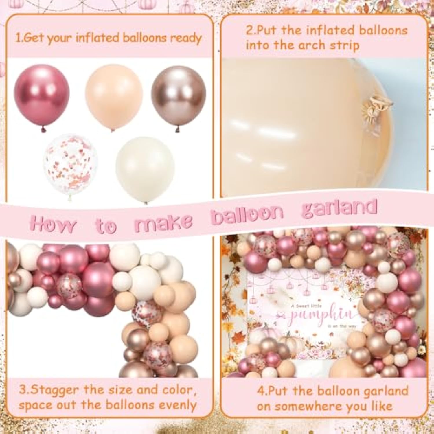 Pink Pumpkin Baby Shower Balloon Arch Kit: Fall Garland Party Decor