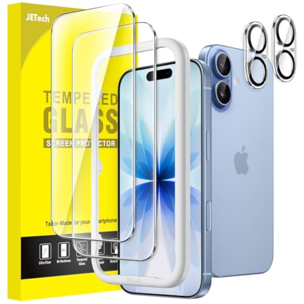 JETech Screen Protector for iPhone 17 6.3-Inch with Camera Lens Protector, Easy Installation Tool, 9H Hardness Tempered Glass Film, HD Clear, 2-Pack Each
