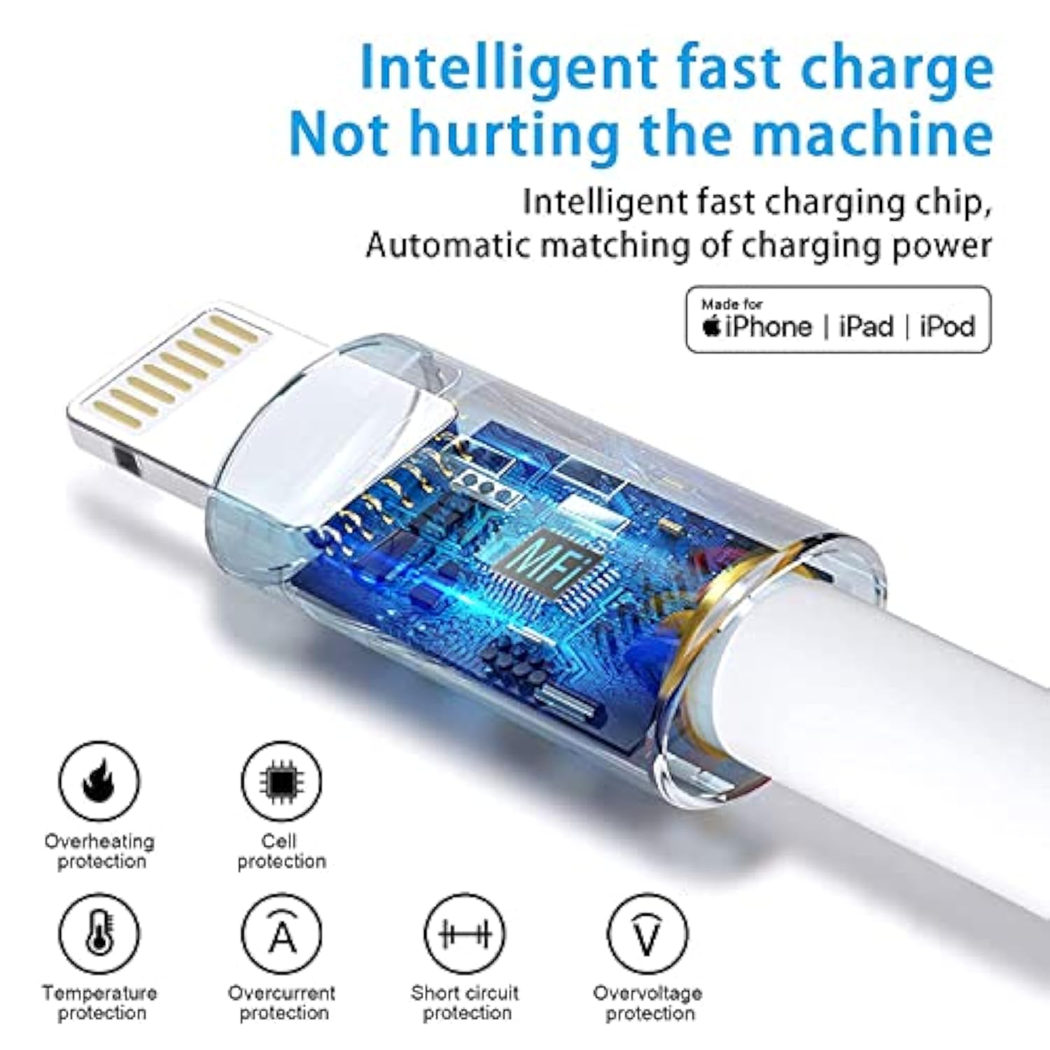 Apple Original Cable [Apple Mfi Certified] Lightning To Usb Cable Compatible Iphone 13/12/11 Pro Max/Xs Max/Xr/Xs/X/8/7/Plus/6S Ipad Airpods,Ipod Touch (1M/3.3Ft) Original Certified - White