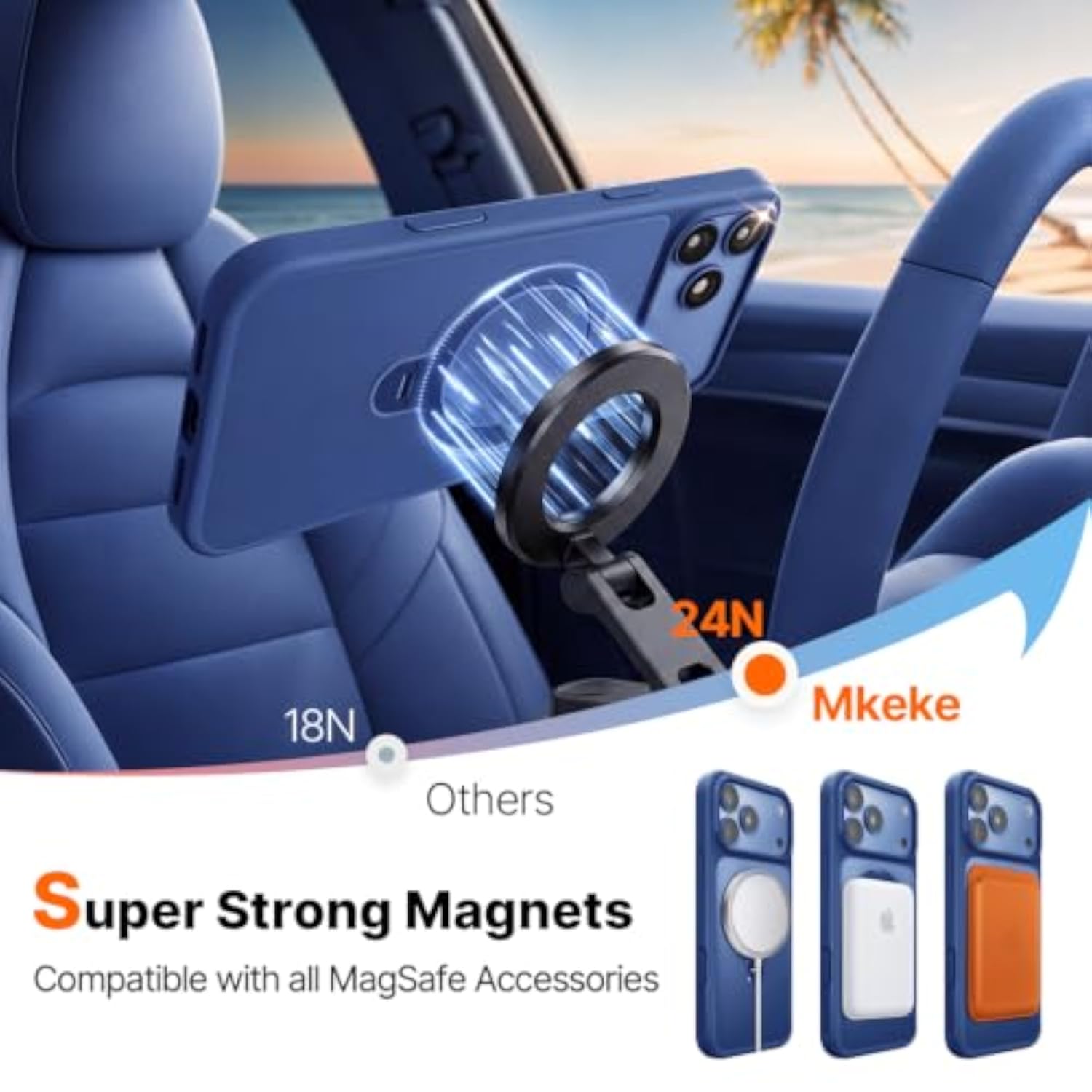 iPhone 17 Pro Max Case Blue Magnetic Stand with 360 Spin and MagSafe Compatibility