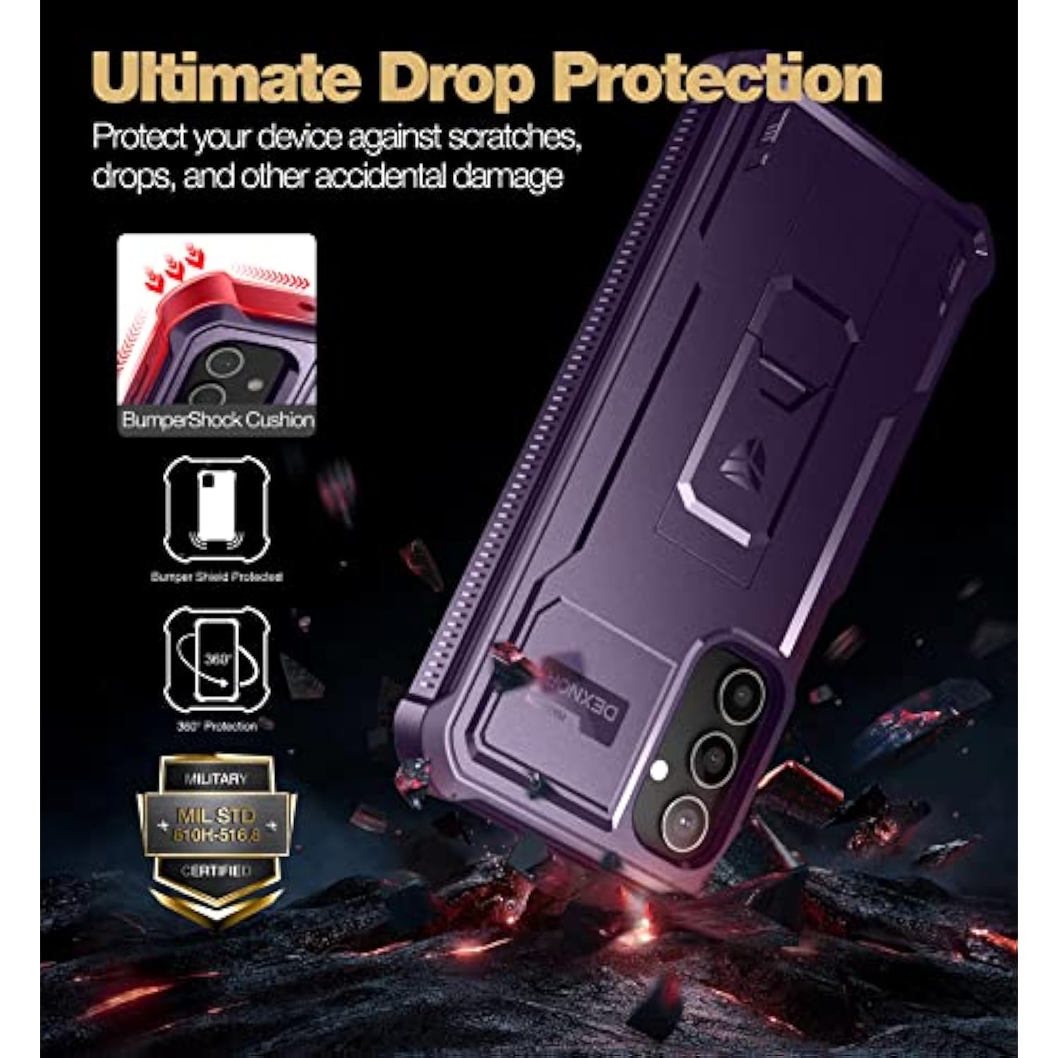 For Samsung Galaxy A54 5G Phone Case, [Extra Front Frame] [Built-In Screen Protector & Kickstand] Heavy Duty Military Grade Protection Shockproof Case For Samsung A54 5G, Phantom Purple