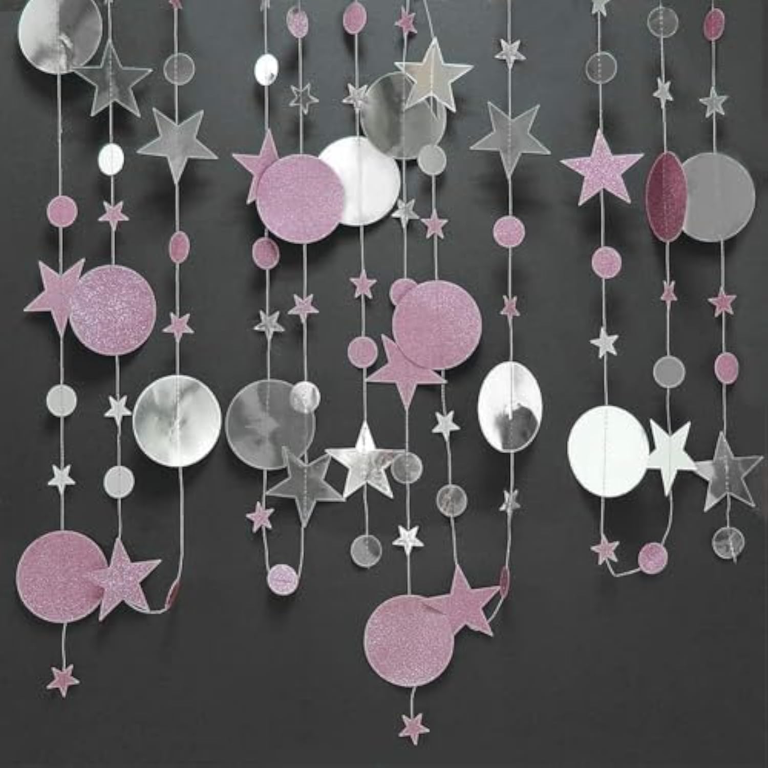 Silver Pink Star Garland Decorations Twinkle Little Star Birthday Baby Shower Graduation Party Decor Banner Moon Stars Starry Night Galaxy Planet Celestial Theme Backdrop