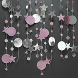 Silver Pink Star Garland Decorations Twinkle Little Star Birthday Baby Shower Graduation Party Decor Banner Moon Stars Starry Night Galaxy Planet Celestial Theme Backdrop