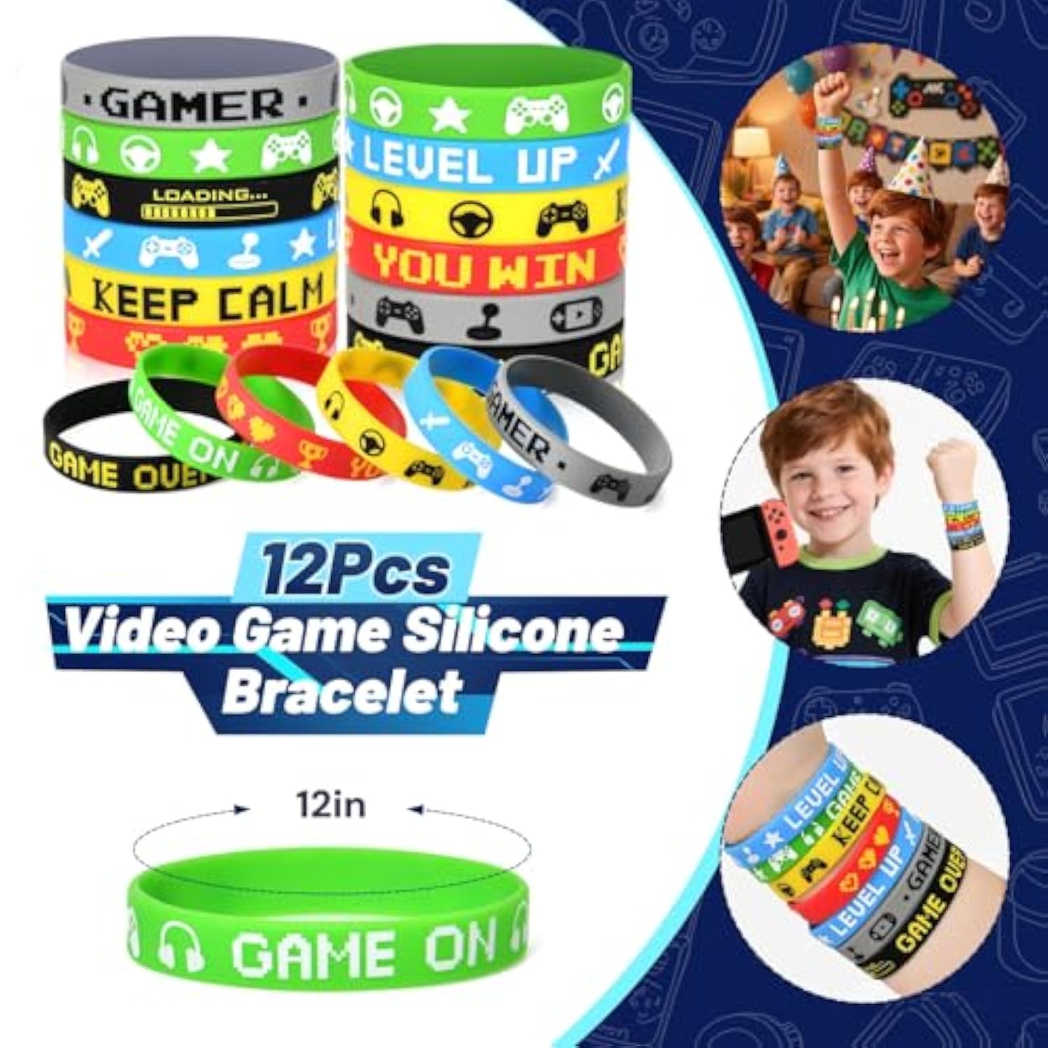 Video Game Party Favors Kids Gamer Birthday Party Supplies Drawstring Bag Silicone Bracelet Glow In Dark Tattoo Sticker Keychain Gamer Party Favors Gaming Birthday Goodie Bag Stuffers