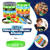 Video Game Party Favors Kids Gamer Birthday Party Supplies Drawstring Bag Silicone Bracelet Glow In Dark Tattoo Sticker Keychain Gamer Party Favors Gaming Birthday Goodie Bag Stuffers