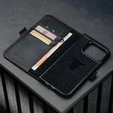 Phone Case Compatible with Google Pixel 10 Pro Fold 8 2025 Premium Leather Wallet Case with Stand Function and Card Slots (Black with Red Detail)