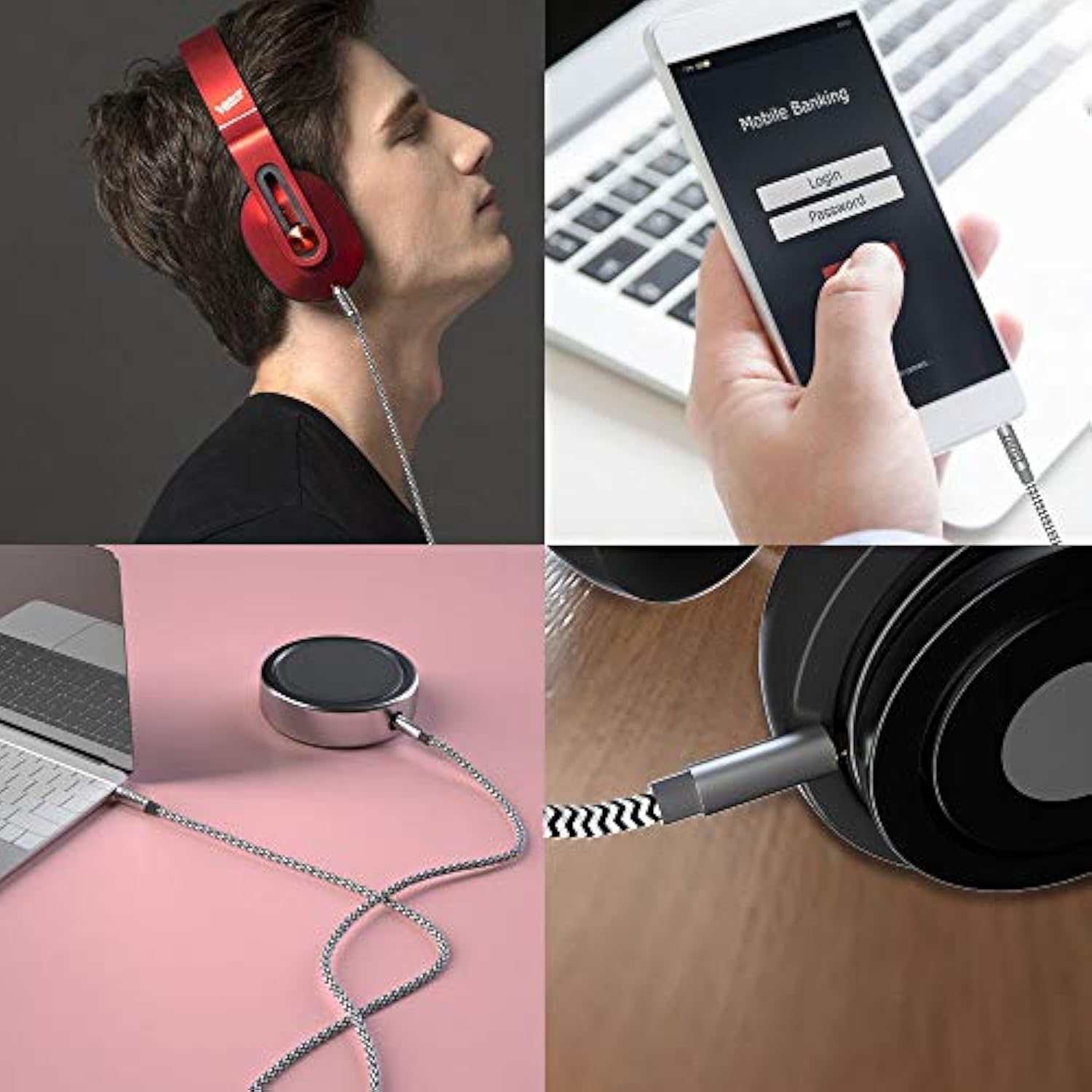 3.5Mm Stereo Audio Cable Extension Male To Male Nylon Braided 10Ft/3M Tangle-Free Aux Cable For Headphones, Ipods, Iphones, Ipads, Home/Car Stereos And More (Black)