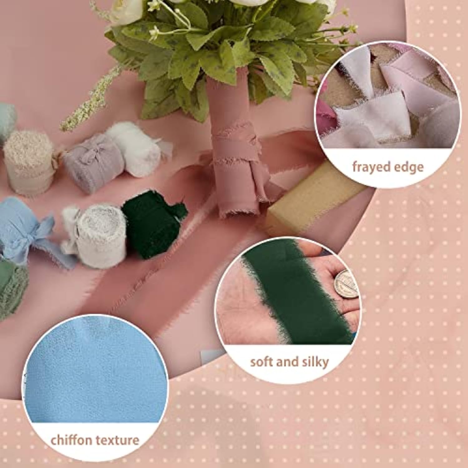 Chiffon Ribbon Fringe Silk Ribbon 9 Rolls Handmade Frayed Edges Ribbon