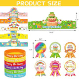 108Pcs Happy Birthday Kits For Kids Classroom Birthday Crowns Rubber Bracelets Badge Stickers School Teachers Students Kindergarten Party Supplies