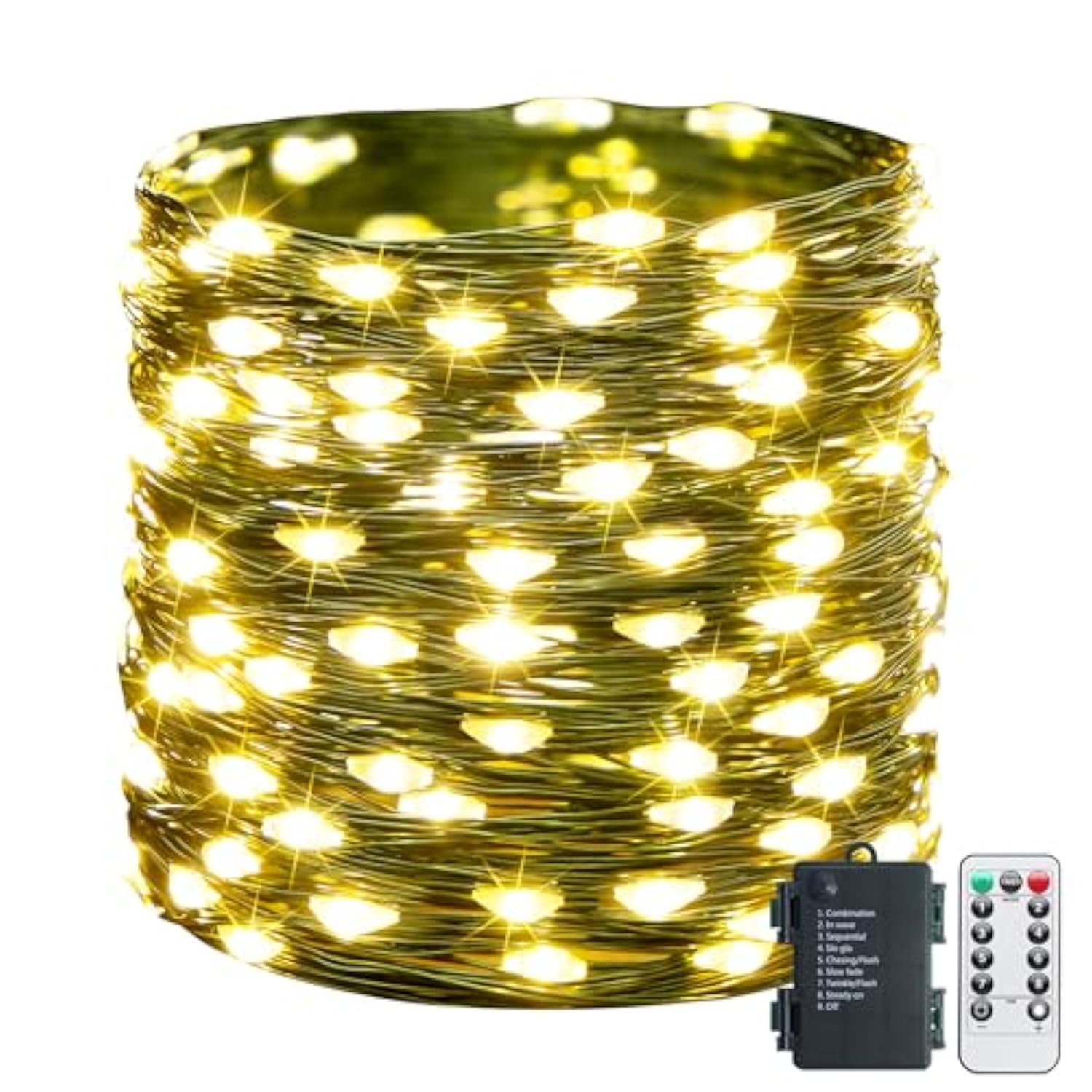 Fairy Lights Battery Operated, 66Ft Green Copper Wires With Remoter, 200 Led Twinkle Fairy Starry Lights For Christmas T