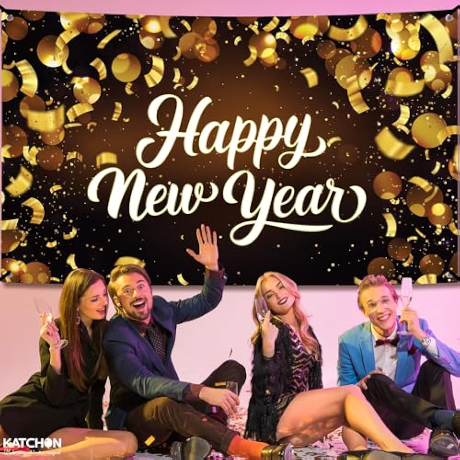 Happy New Year 2026 Extra Large Banner 72x44in Party Backdrop