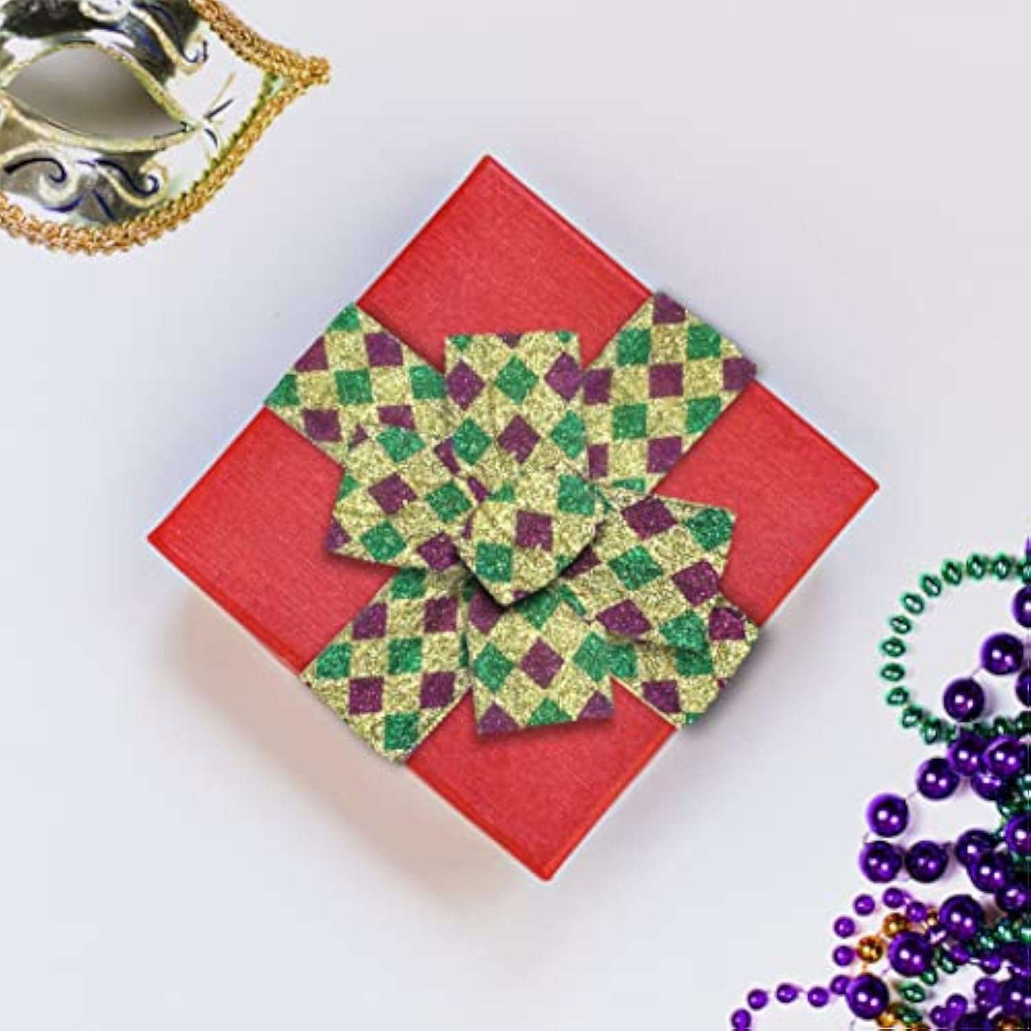 Mardi Gras Wired Edge Ribbons 2.5" 10 Yards, Gold Glitter Wired Edge B