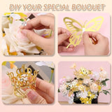 Flower Bouquet Accessories & Crowns For Flower Bouquets, Including 5 Pcs Cake Mini Crown Topper, 36 Pcs Butterfly Decorations&100 Pcs Flower Pins (Silver)
