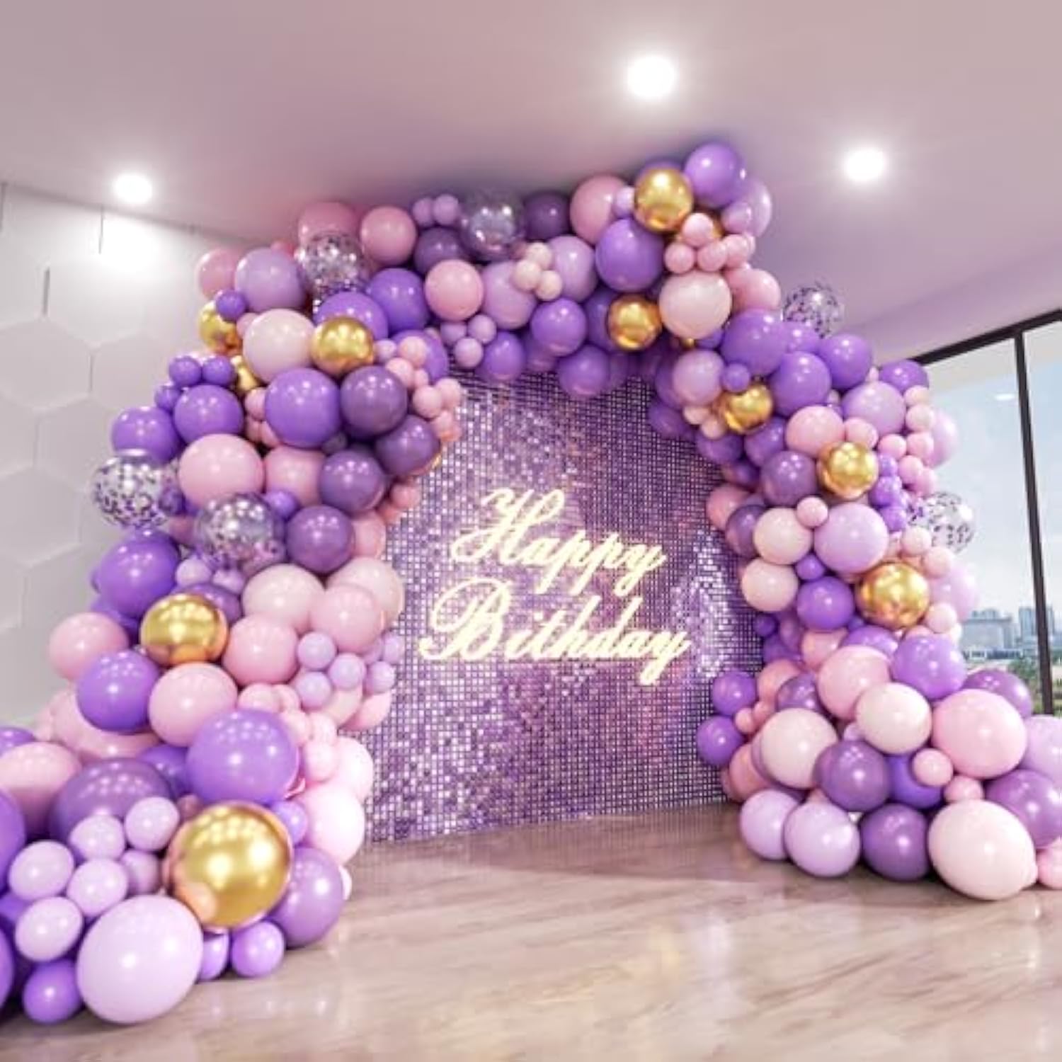 Pink Purple Balloon Arch Kit 140Pcs Lavender Gold Balloons for Party Decorations