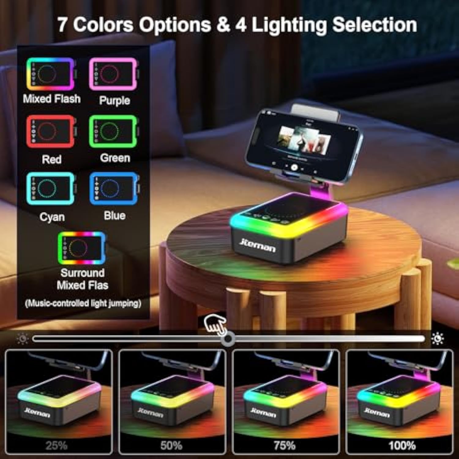 Gifts For Men Women, Cell Phone Stand With Bluetooth Speaker And Light, Portable Lanyard, Cool Tech Gifts For Dad Mom Husband, Unique Birthday Gift Ideas Black