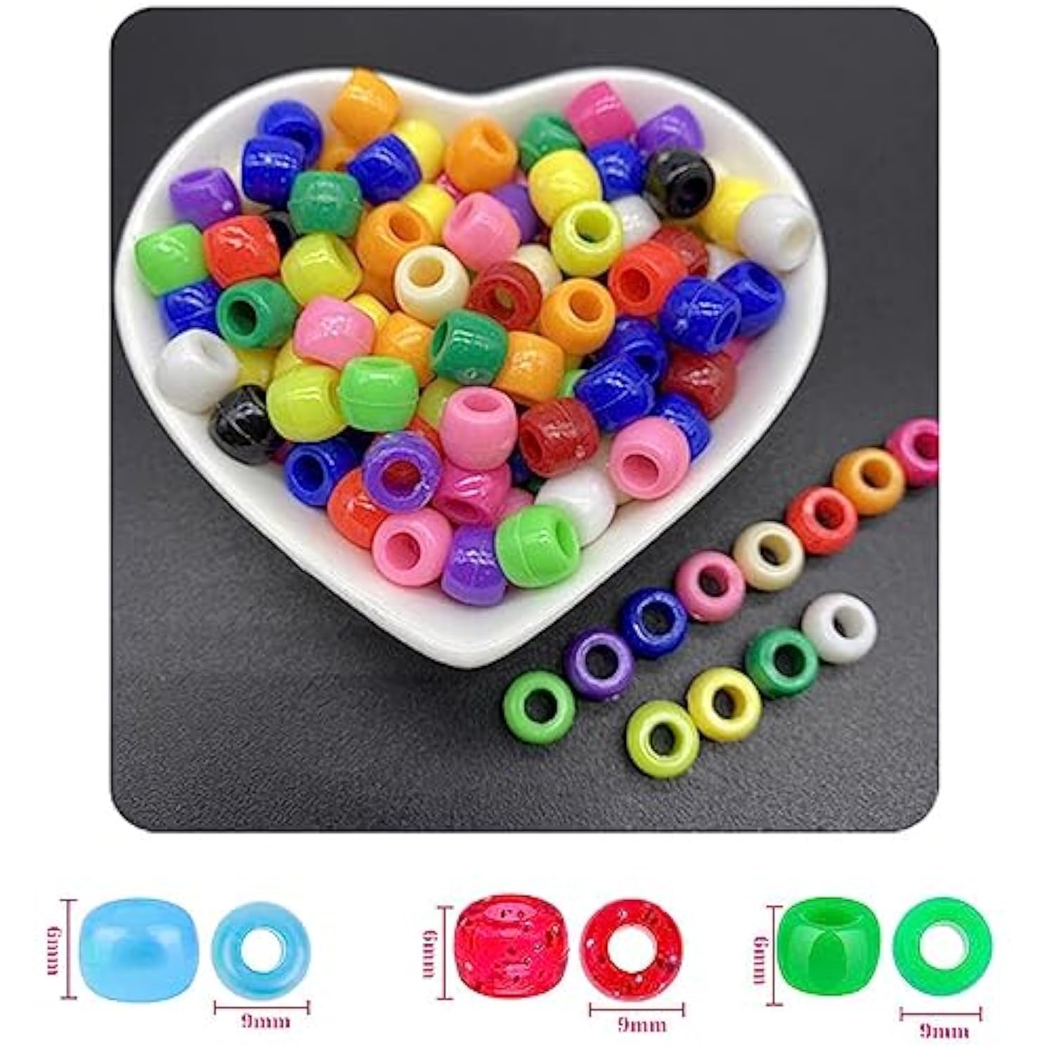 2000+ Pony Beads 6x9mm – 10 Colors Bulk Set for DIY Crafts & Jewelry Making