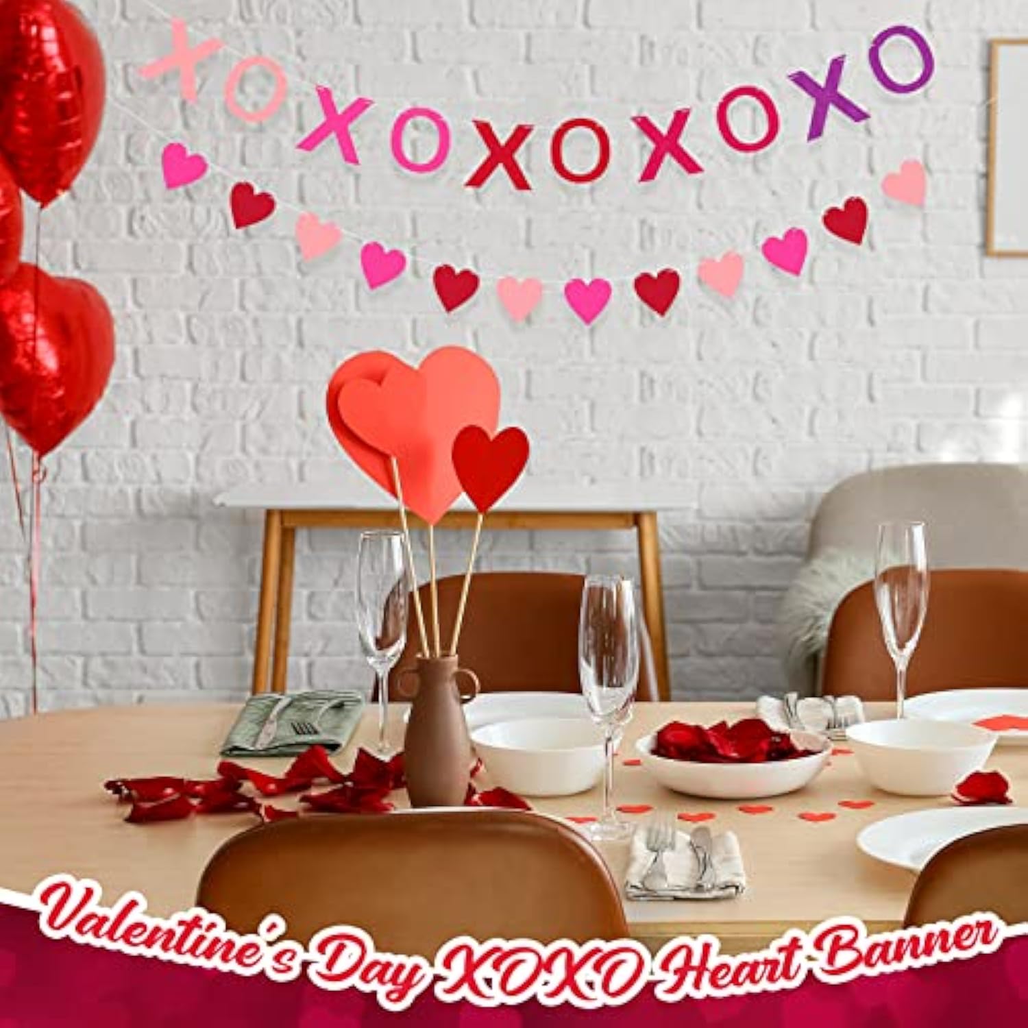 4 Pcs Felt Banner Valentines Decorations Pink Felt Ball Garland Hanging Banner Valentines Decor For Anniversary Wedding Valentine‘S Day